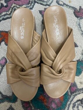 J/SLIDES Tan Knotted Leather Slide Mules